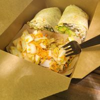 Border wrap without cheese / side of kimche at Irie Island Eats in Marathon