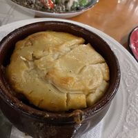 Vegan Moussaka, made with grilled potatoes, courgettes, aubergine in a tomato sauce and a bechamel topping made with almond milk  at Ampelaki in Kefalonia