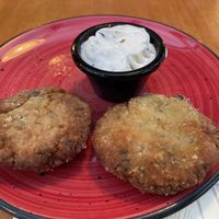 Chickpea Balls 🌱 (the tzatziki is vegetarian)  at Ampelaki in Kefalonia