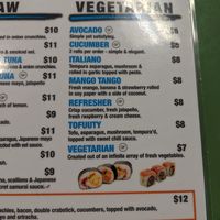 Veg part of the menu (other options are scattered across) at California Rollin II in Rochester