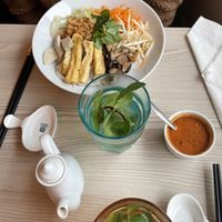 Daily suggestion with shiitakes, tofu and rice noodles   at Mây Bay in Vincennes