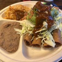 Vegan potato taquitos rice and beans   at El Tianguis in San Diego