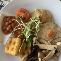 Faux fried eggs with tofu in an English style breakfast  at HOME Kitchen, Bar & Bed in Phuket