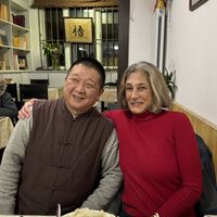 One of the owners, and me!  at TiānYuán SùShí 天缘素食 in Dalian