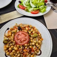 Entrees: salad and chick peas at Carmen in Organya