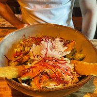 Udon in avocado-basil sauce, tofu and other stuff ♥️  at Element Five in Berlin