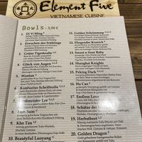 Bowls menu at Element Five in Berlin