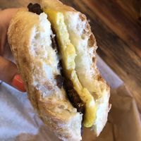 breakfast panini: vegan egg & follow your heart cheese + I added tempeh bacon  at Sweet Rose in Fall River