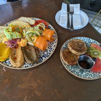 French toast and hummus bread and veggies. at Cafe 21 - University Heights in San Diego