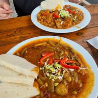 Böhmische Knödel mit Bohnengulasch at Gasthof Zur Sägemühle in Hiltpoltstein
