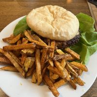 Black bean burger with home made french fries  at Gasthof Zur Sägemühle in Hiltpoltstein