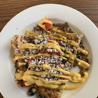 This is the vegan parfait, Its not my favorite. Chickpea Crepe was somewhat tough thin and a bit dry w/granola (more yogurt would’ve helped I think) still tasty tho!   at Lockwood in Ames
