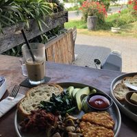 Sides selection plus soy iced late  at Deus Ex Machina in Canggu