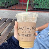 Lavender thyme latte with oat milk at Hawthorn Coffee in San Diego
