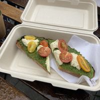 Almond pesto with almond ricotta at Hawthorn Coffee in San Diego