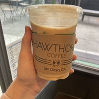 Oat milk vanilla latte at Hawthorn Coffee in San Diego