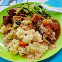 Mixed vege with brown rice at My Home Vegetarian 素心小吃 in Central Singapore