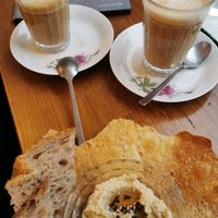 Oatly Coffee and hummus! at Tiffin Cafe in Lisbon