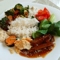 My favorite was the carrot sushi and cold tofu salad (lower left). at Kring - Center in Sofia