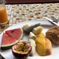 Continental breakfast, fruits, juice, bread or croissant and a coffee   at Da's Home Bakery in Chiang Mai