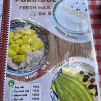 Vegan porridge menu  at Da's Home Bakery in Chiang Mai