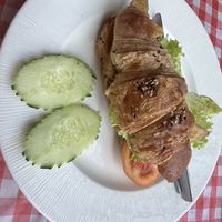 Fried tofu with vegan croissant   at Da's Home Bakery in Chiang Mai