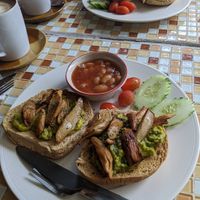 Avocado on toast + mushrooms + beans at Da's Home Bakery in Chiang Mai
