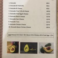 Menu avocado sandwiches at Da's Home Bakery in Chiang Mai