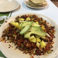 This was called No Que No and was a big mix of meats, cheese, pineapple, avocado, etc. and a bunch of tortillas  at El Veganito Mixe in San Luis Potosi