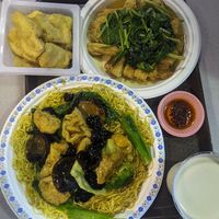 Bean curd with spinach, Lohan noodles, deep fried tofu, cold soymilk at Ji Xiang Vegetarian Cuisine in Richmond