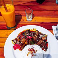 Moringa-Leaf soup, Black Pepper Eggplant & Jamu at Baliku in Ubud