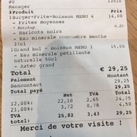 Reciept at Copper Branch - Frères Orban in Brussels