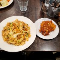 Vegan nasi Goreng with veg fritter and satay sauce at Little Penang in Wellington