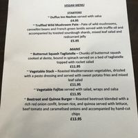 The dedicated vegan menu at Duffus Inn in Elgin