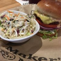 "Don't Have a Cow" burger (vegan as is) with a side of coleslaw (vegan as is). Sorry to say both were bland. at The Block in St Louis Park