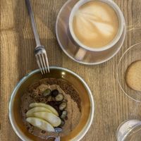 Gluten-Free and vegan pancake with cappuccino   at Manna Porto in Porto