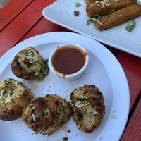 Garlic knots + mozz sticks  at The Brick in Hoboken