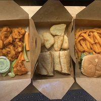 Cauliflower buffalo bites, eggplant parm w/ roasted potatoes and buttermilk “chicken” sandwich at Northern Soul in Hoboken