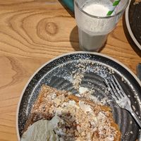 Vegan mixed nut waffle with ice cream and vegan vanilla milkshake at The Waffle House in Norwich