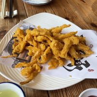 Deep fried eryngii mushrooms - great but very fried   at Pin Cha Ju in Shenzhen