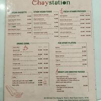 Menu at Chaystation in Ho Chi Minh City