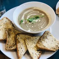 Better than the real thing “cream” of mushroom soup. Worth the trip from Bristol for this alone.  at Tom's Diner in Banbury