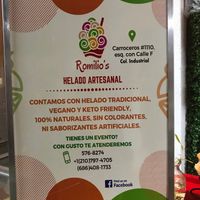 menu & contact info at Romilios Gelato in Mexicali