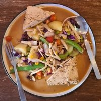 Satay tofu. The tofu was raw and the dish mostly vegetables. Still good. at CRAFT Bistro in Surat Thani