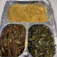 top: Ater Kik; L: fasolia; R: gomen  at Bole in St Paul