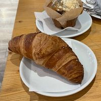 Vegan blueberry muffin and a vegan croissant!  at Avamposto in Bari