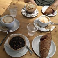 Croissants with jam, blueberry muffin and chocolate muffin  at Avamposto in Bari