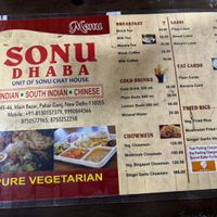 Menu   at Sono Chaat House in New Delhi