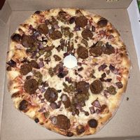 16in vegan cheese , vegan pepperoni , vegan walnut sausage garlic and onion !!!   at Ian's Pizza on State in Madison