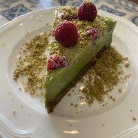 Pistachio and raspberry cake  at Serra Cafe in Seef